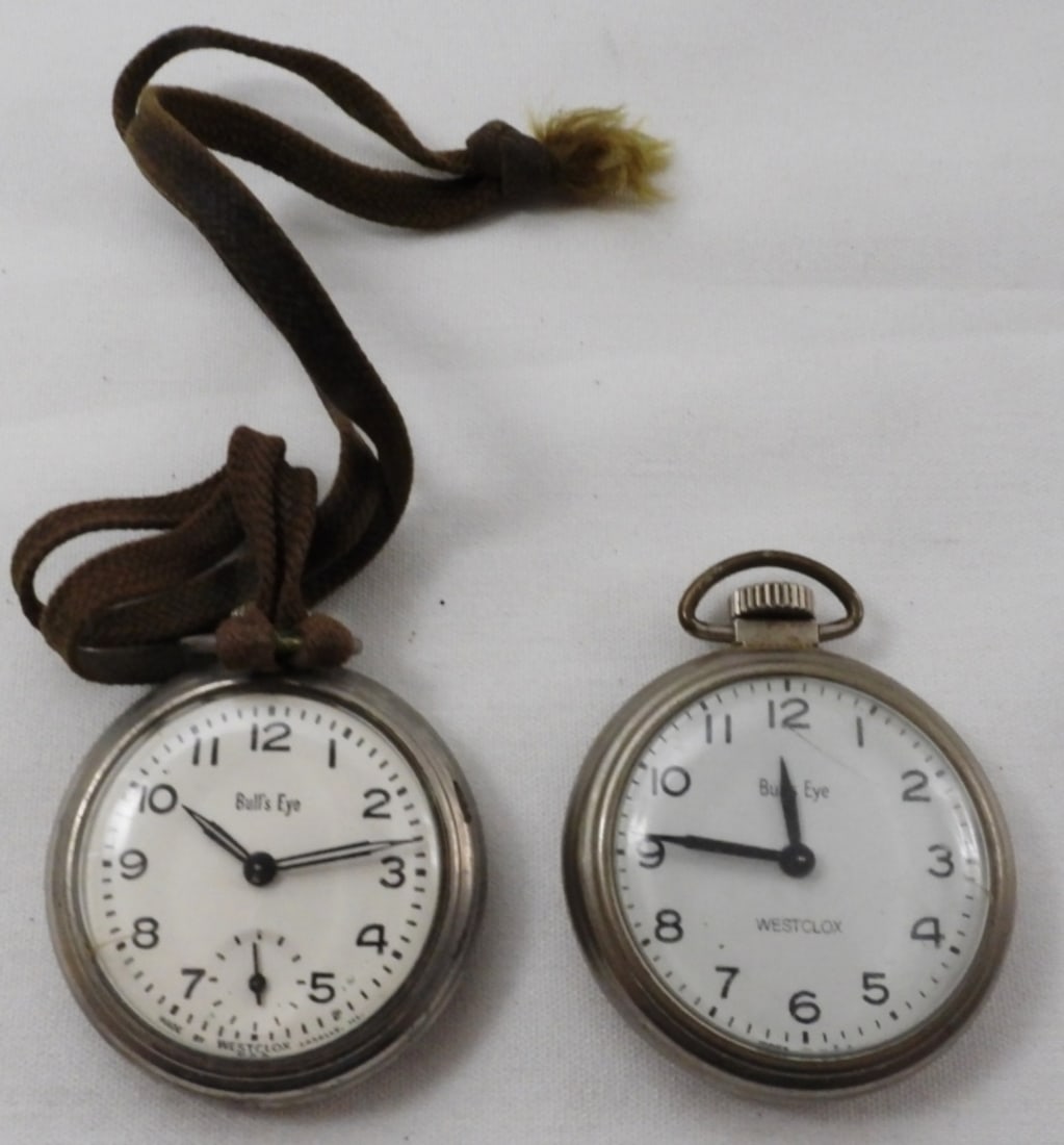 2 Men's Pocket Watches: Watches are not verified, authenticated, or tested in running condition unless specified, Bull's Eye, vintage, silver-tone