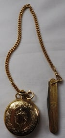 Gold-Tone Pocket Watch With Pocket Knife