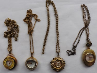 4 Ladies' Gold-Tone Pocket Watches