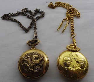 2 Patriotic Gold-Tone Men's Pocket Watches