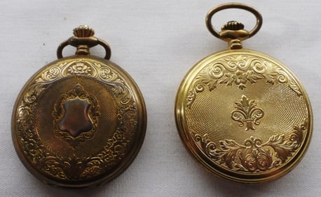 2 Gold-Tone Ornate Men's Pocket Watches