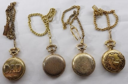 4 Ornate Gold-Tone Pocket Watches
