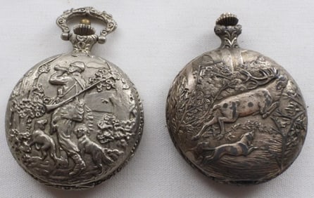 2 Ornate Silver-Tone Pocket Watches