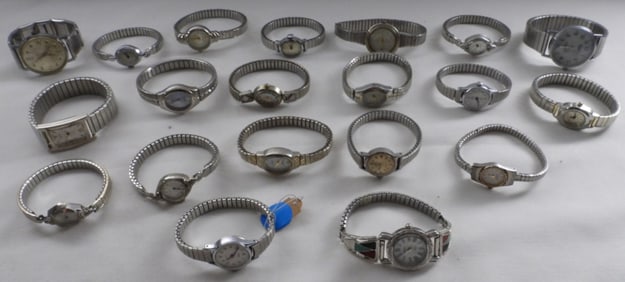 (20) Ladies Silver Stretch Band Watches