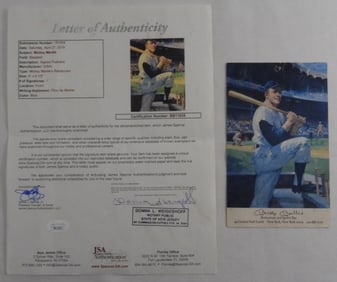 Mickey Mantle Signed Postcard COA
