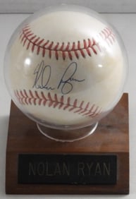 Nolan Ryan Autographed Baseball In Stand