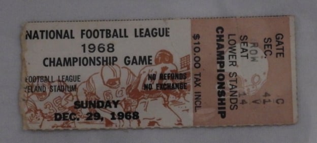 1968 NFL Championship Game Ticket Stub