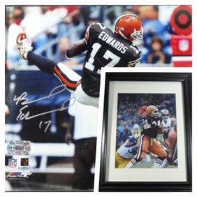 2 Cleveland Browns Signed Photos Framed