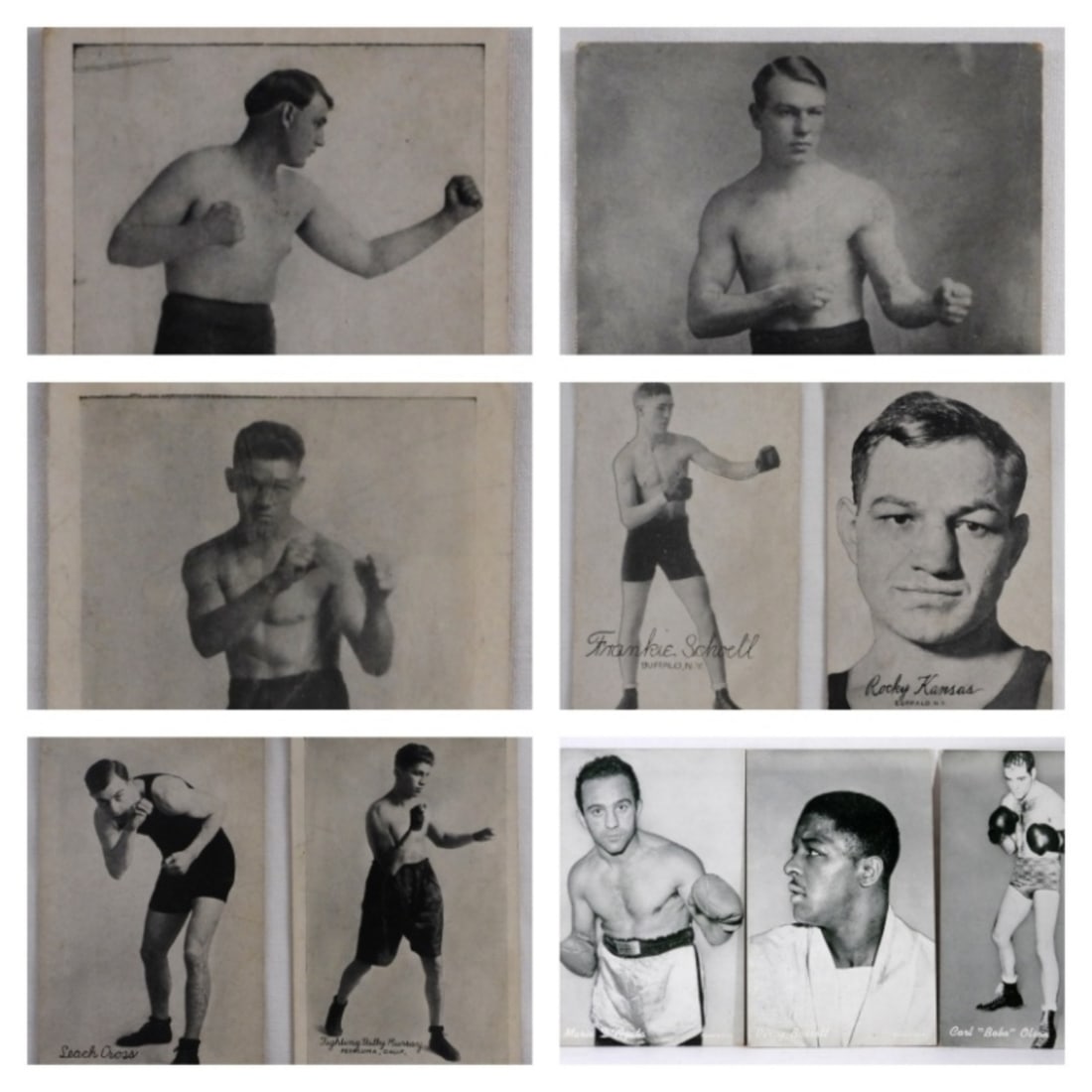 7 Boxing Black & White Postcards: Plus 3 1940s-60s Exhibit Supply Company boxers, Mario D'Agata, Carl "Baba" Olsen, Percy Bassett, Postcards 1920s, 1921s Tommy Cater, Carl Morris, Eddie McGoorty