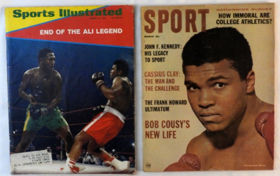 Two Sports Magazines (Boxing): 1) Sports Illustrated, March 15, 1971, 2) Sport, March 1964. was bent in half.