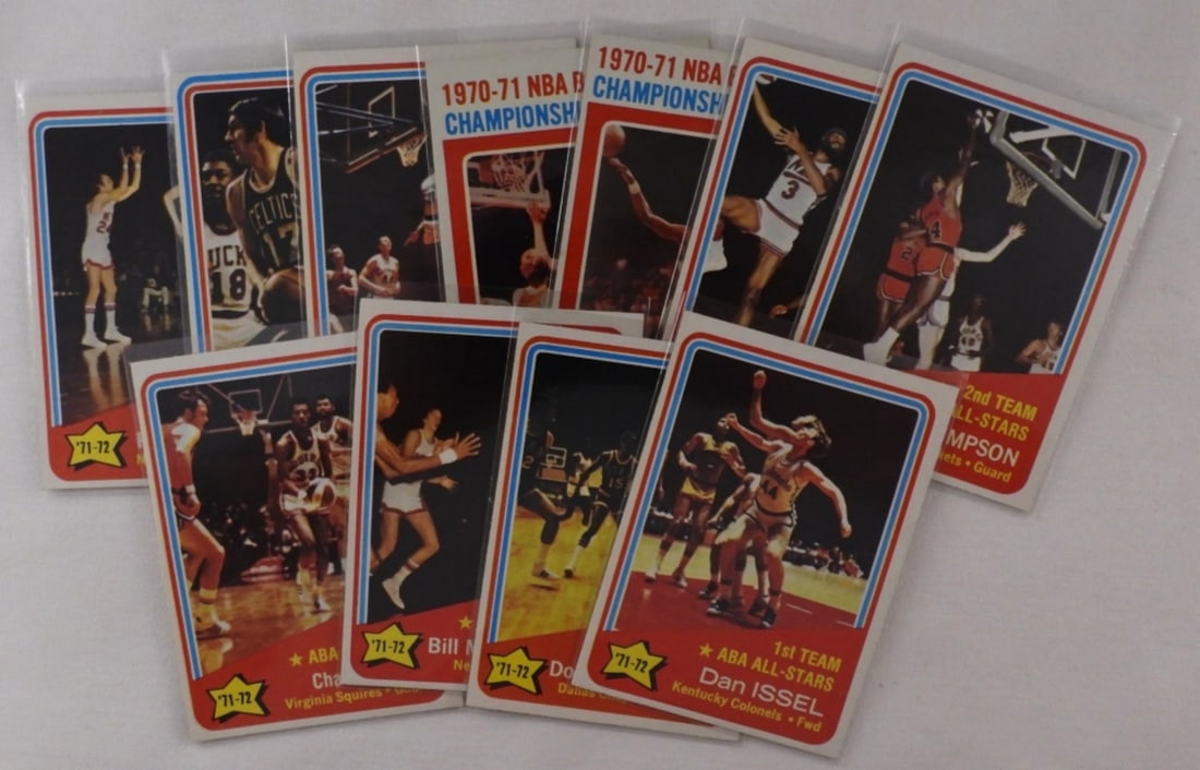 TOPPS 1971-72 ABA All-Stars Cards & More: 11 cards from TOPPS 1971-72, including ABA All-Stars, Championship Game #1, and #3, and NBA All-Stars #161, various conditions
