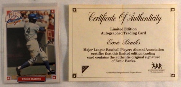 Ernie Banks Signed Baseball Card COA