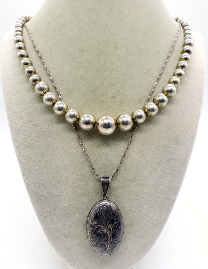 Sterling Locket & Graduated Ball Necklaces (1 of 2)