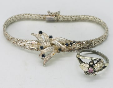 Italian 925 Sapphire Spray Mesh Bracelet +