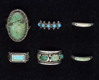 6 Sterling Turquoise Rings