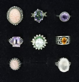 8 Sterling Fashion Rings with Gemstones