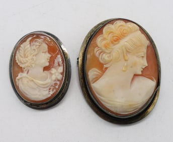 Two Sterling Cameo Brooches