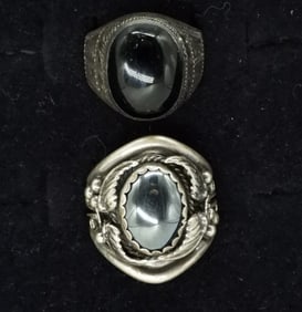 2 Large 925 Hematite & Black Onyx Rings