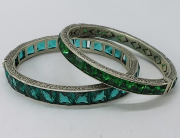 2 Sterling Green Rhinestone Bracelets