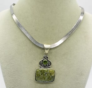 Green Jasper 925 Pendant & Chain
