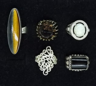 5 Sterling Rings with Large Gemstones