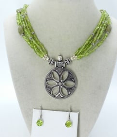 Sterling Beaded Necklace & Peridot Earrings