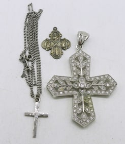 3 Religious Sterling Pendants & Chain