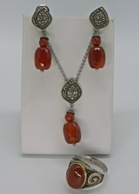 Carnelian & Moissanite Sterling Set