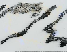 Taxco 925 Bracelet & Brooch: Taxco Brooch is marked "Silver TAXCO 925", 3" wide. Taxco Sodalite sterling bracelet, marked "TS-45 TILO 925 Mexico", 7.5". (24.6 dwt)