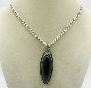 Large, Heavy Black Onyx 925 Pendant