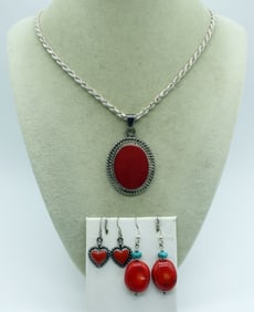 Red Coral 925 Necklace & Earrings