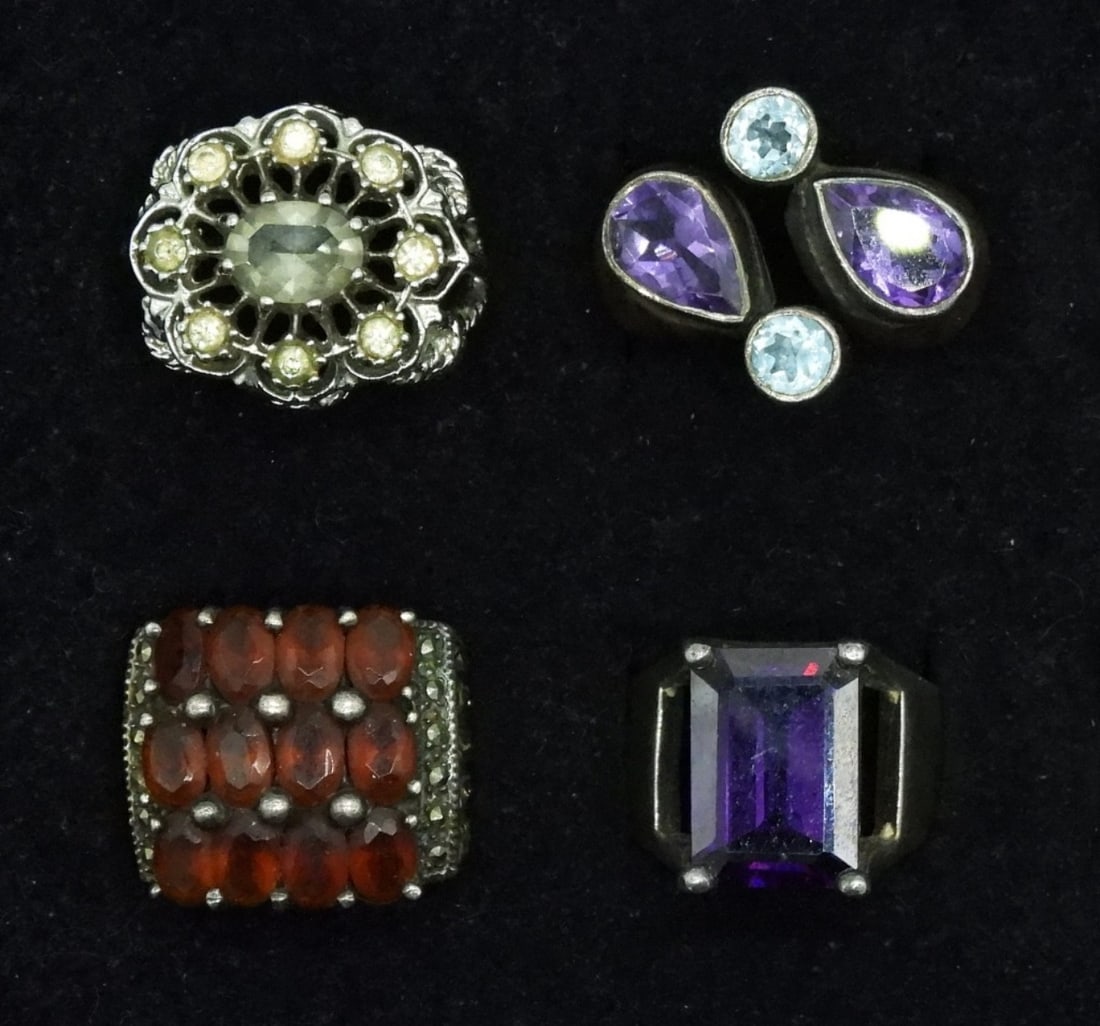 4 Sterling Large Gemstone Rings (1 of 2)