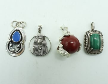 4 Sterling Gemstone Pendants