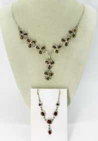 2 Sterling Amber & Garnet Necklaces