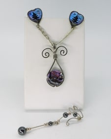 Abalone Pendant, Morpho Butterfly Earrings