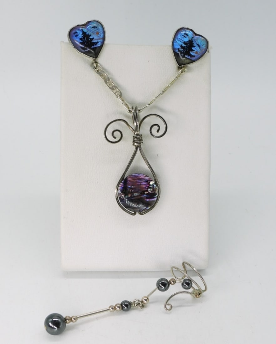Abalone Pendant, Morpho Butterfly Earrings (1 of 2)