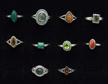 10 Sterling Gemstone Rings