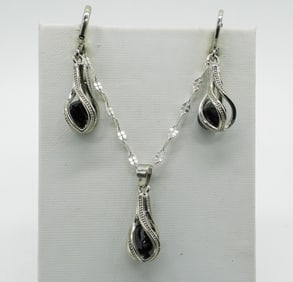 Elegant Sterling Black Gemstone Set