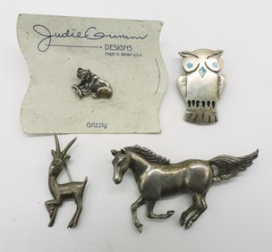 4 Sterling Animal Brooches