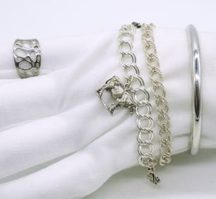 3 Sterling Bracelets & a Ring