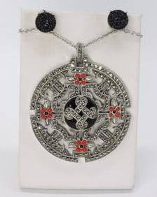 Large Marcasite 925 Pendant & Earrings