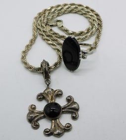 Black Onyx Sterling Necklace & Ring