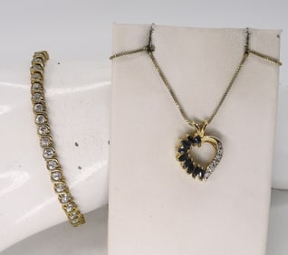 Gold Tone 925 Sapphire Necklace & More