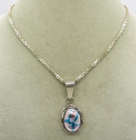 Taxco Sterling Glass Pendant & Chain