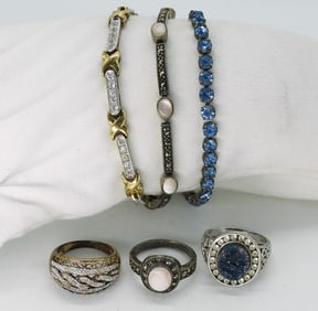 3 Fashion Rings & 3 Fashion Bracelets - 925