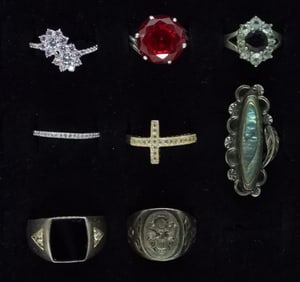 8 Sterling Fashion Rings, Avon