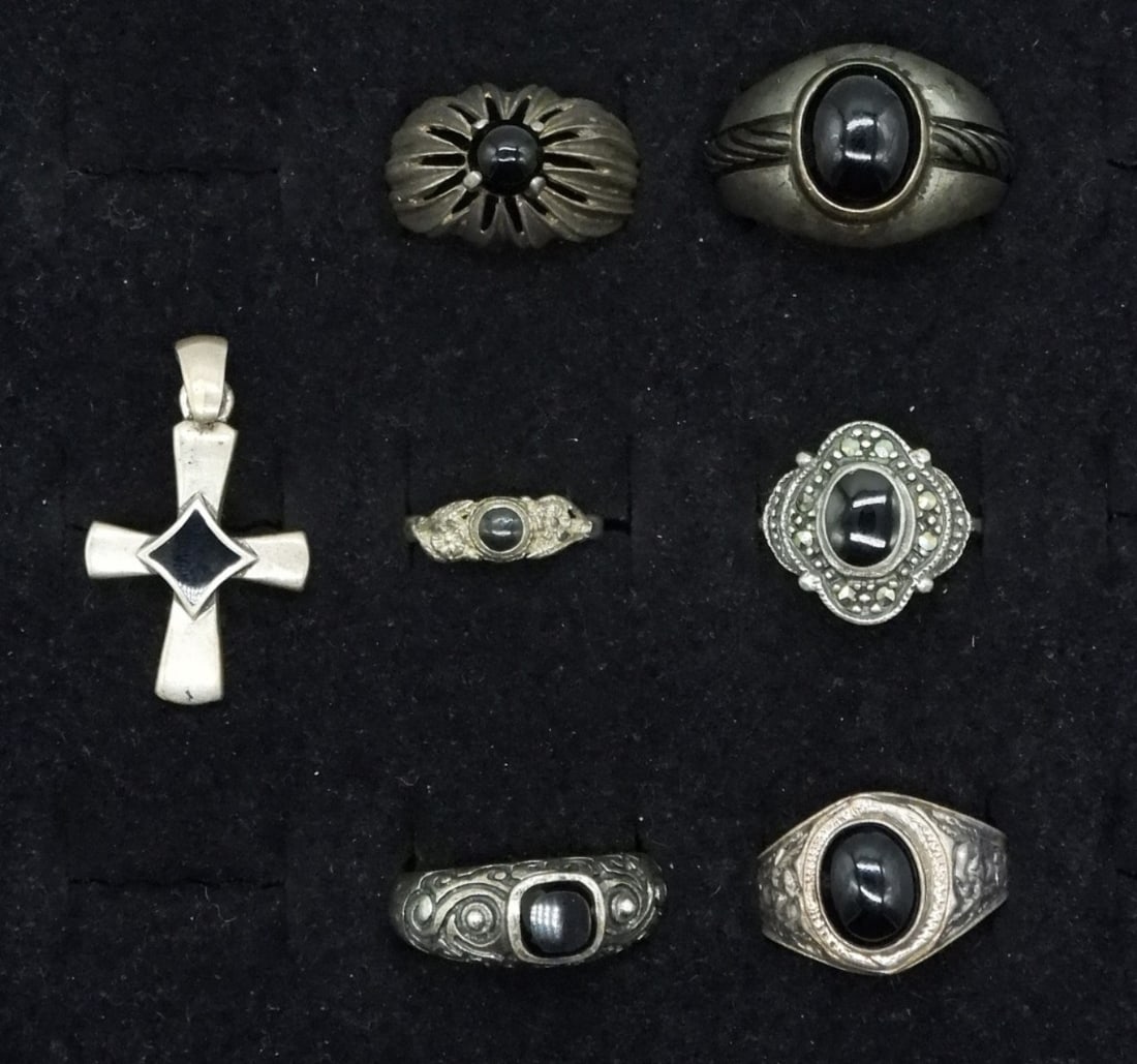 Black Onyx 925 Rings & Pendant (1 of 2)