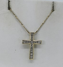 10K/Sterling Diamond Cross Necklace