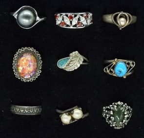9 Sterling Turquoise & Pearl Rings