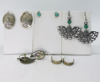 4 Pair Sterling Earrings - Malachite & Abalone